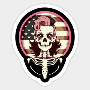 Funny Retro Patriotic Rockabilly Skeleton Sticker